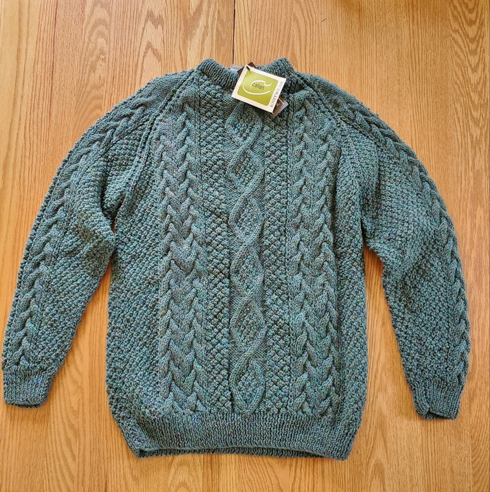 Callan Knitwear Crewneck Sweater Handknit in Ireland Wool Green Size Large